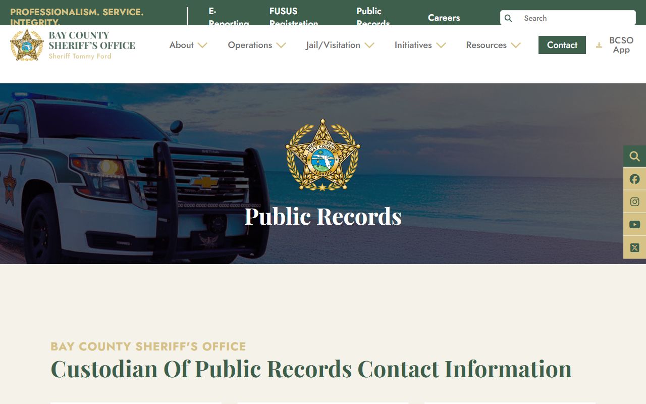 Bay County Sheriff's Office public records page