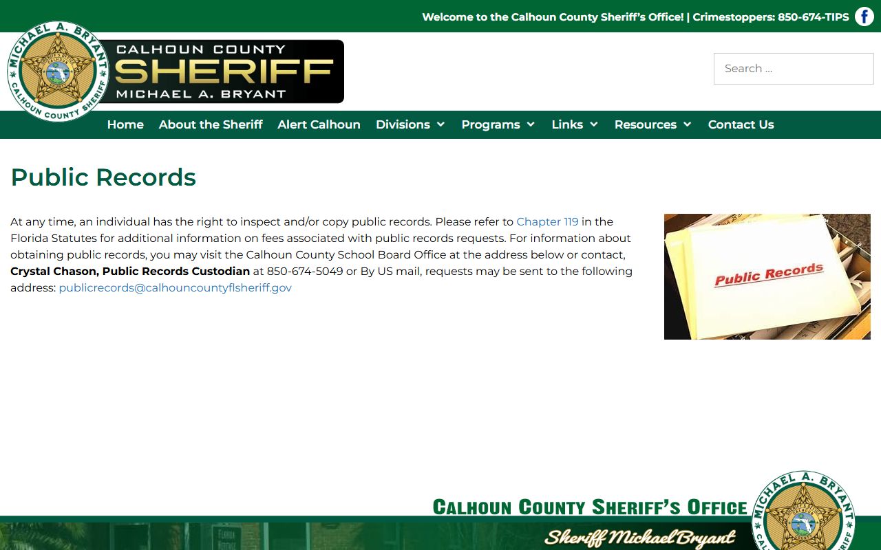 Calhoun County Sheriff's Office public records page