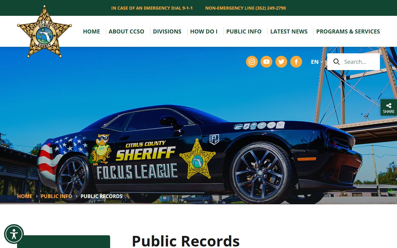 Citrus County Sheriff's Office public records page