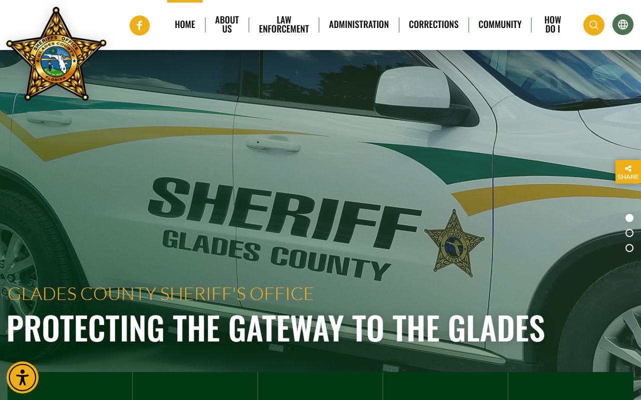 Glades County Sheriff's Office website homepage