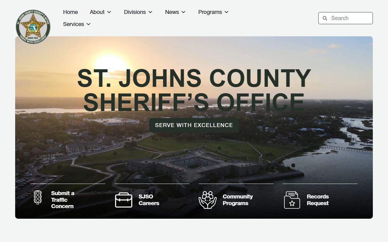 St. Johns County Sheriff's Office homepage with police blotter information