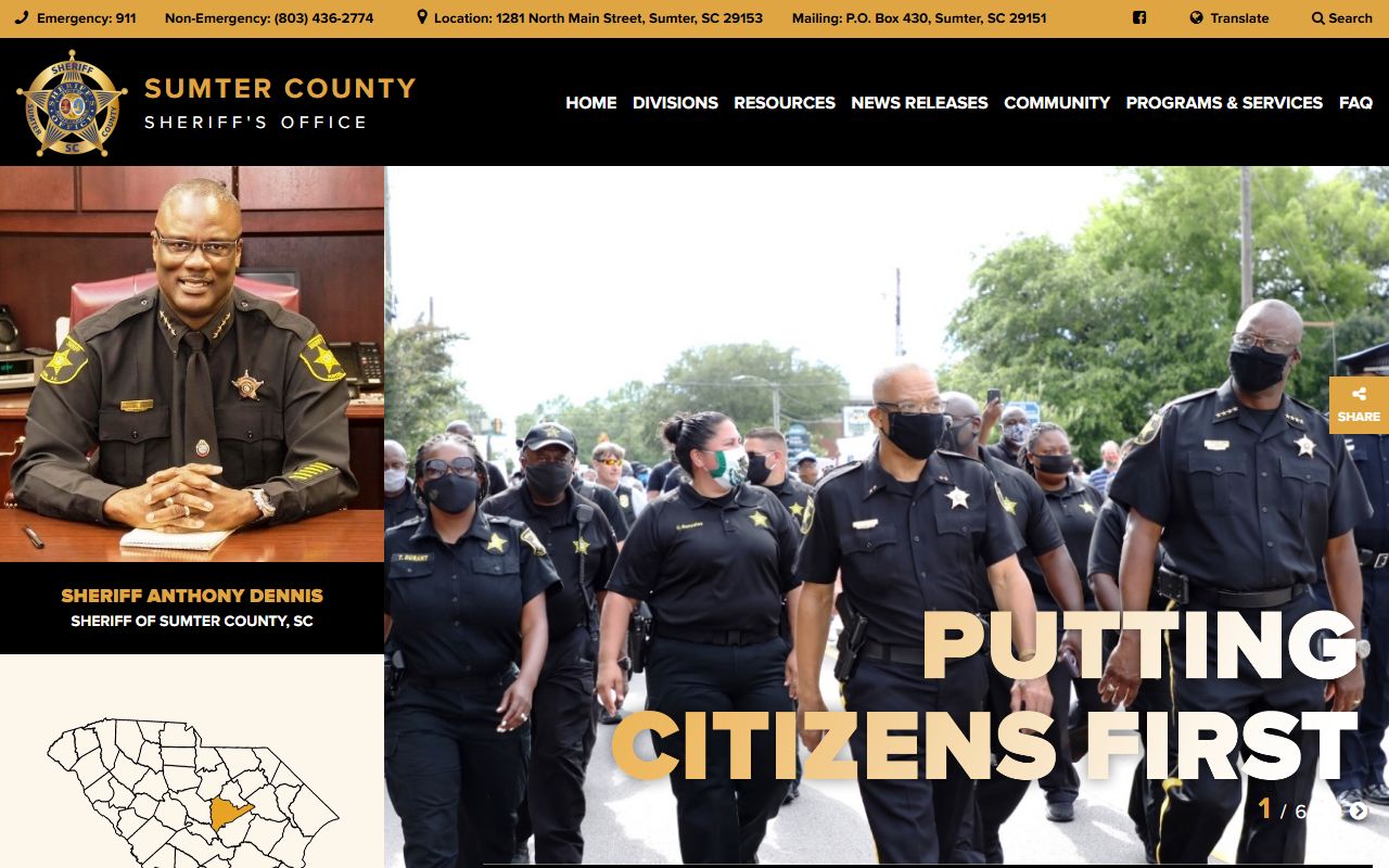 Sumter County Sheriff's Office homepage with police blotter information