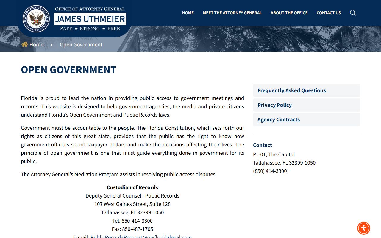 Florida Attorney General's Office open government resources page