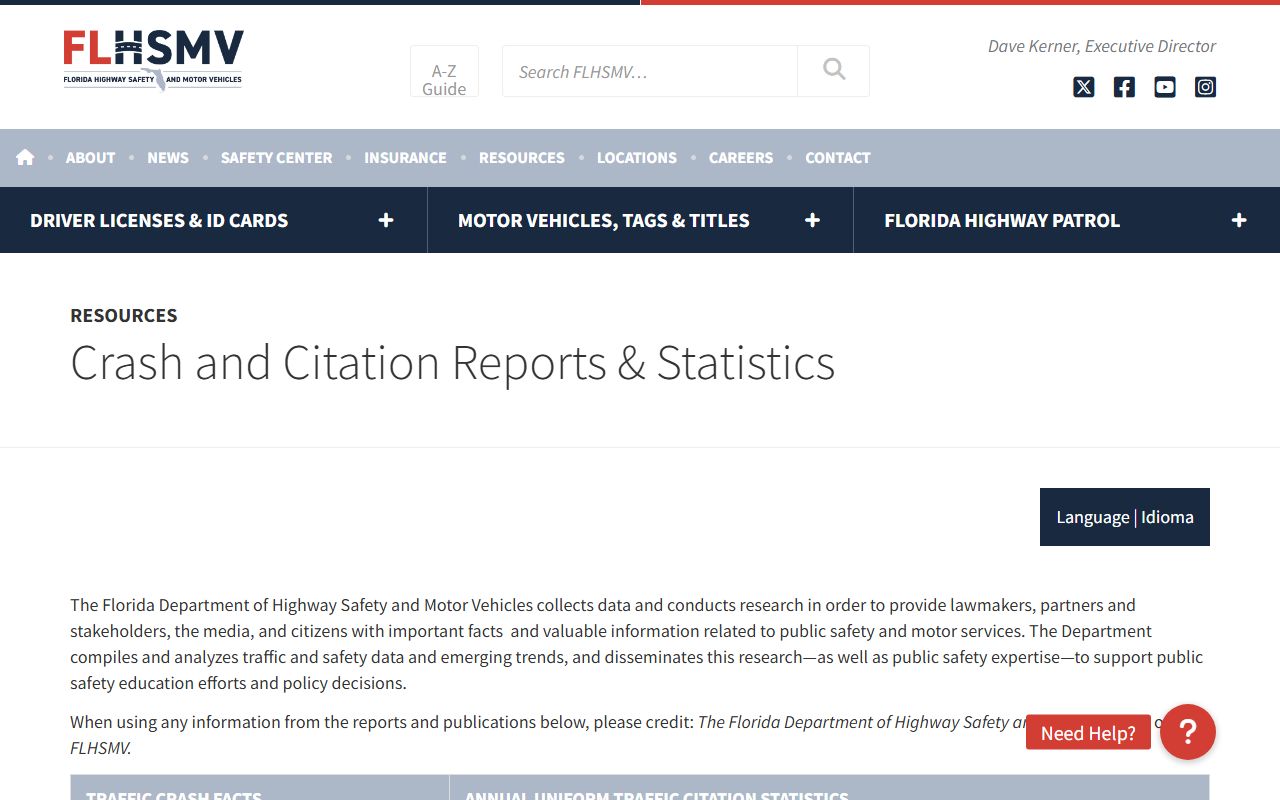 Florida crash facts and reports page
