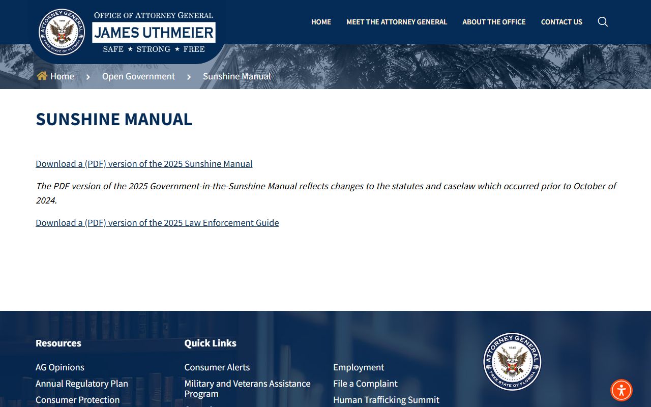 Florida Sunshine Manual webpage